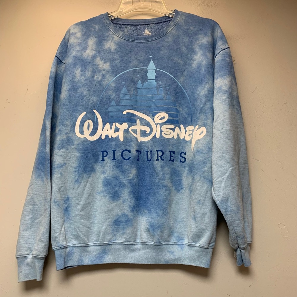 Disney Sweatshirt Unisex Large Blue Tie Dye Excellent Walt Disney Pictures Logo
